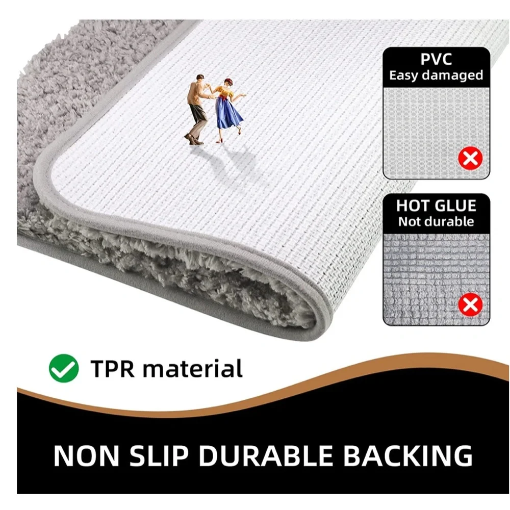 NEW Non Slip, Super Absorbent Soft Shaggy Bath Mat/Shower Rug,16”x24” Gray